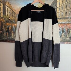 Indigo Colorblock Oversized Zip Hoodie Sweater - Black, Cream, Gray